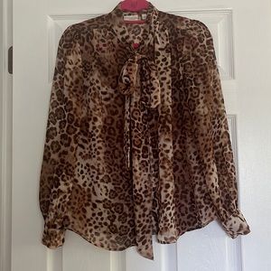 Sheer Cheetah Print Button Down Blouse with tie to make bow- NY&C size S
